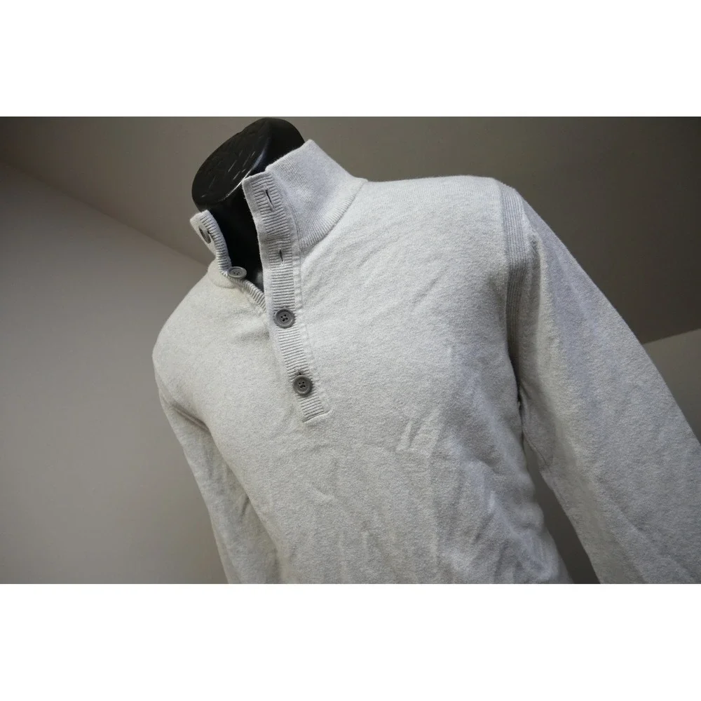 Banana Republic Sweater Men Large Gray Cotton Cashmere Mock Neck Button EUC